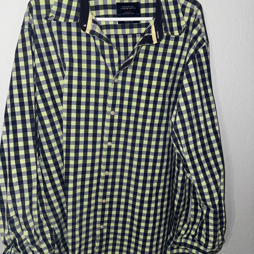Charles Tyrwhitt Navy and Green Checkered Dress Shirt